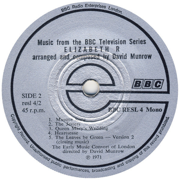 The Early Music Consort Of London Directed By David Munrow : Music From The BBC Television Series Elizabeth R (7", Mono)
