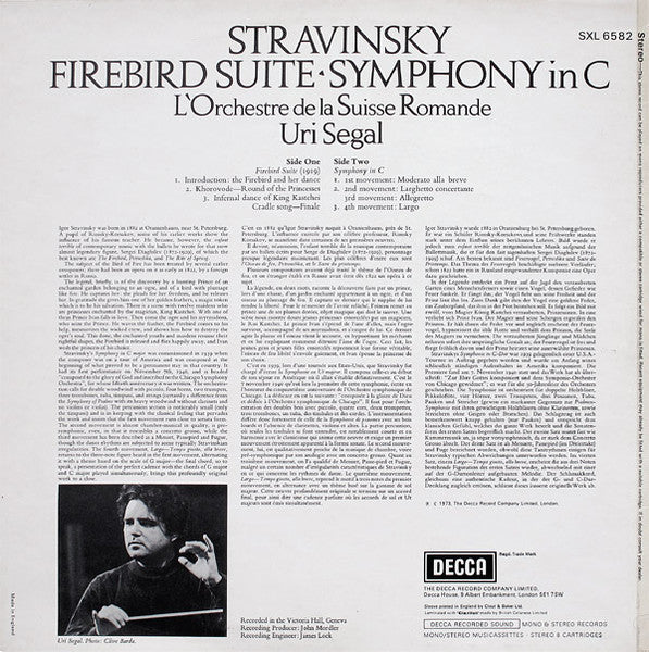 Stravinsky*, L'Orchestre De La Suisse Romande, Uri Segal : The Firebird / Symphony In C (LP)