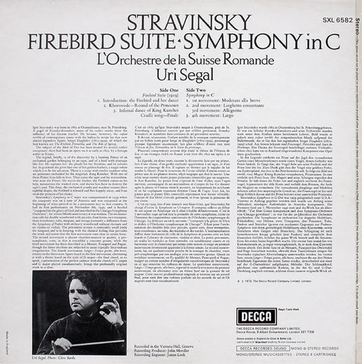 Stravinsky*, L'Orchestre De La Suisse Romande, Uri Segal : The Firebird / Symphony In C (LP)