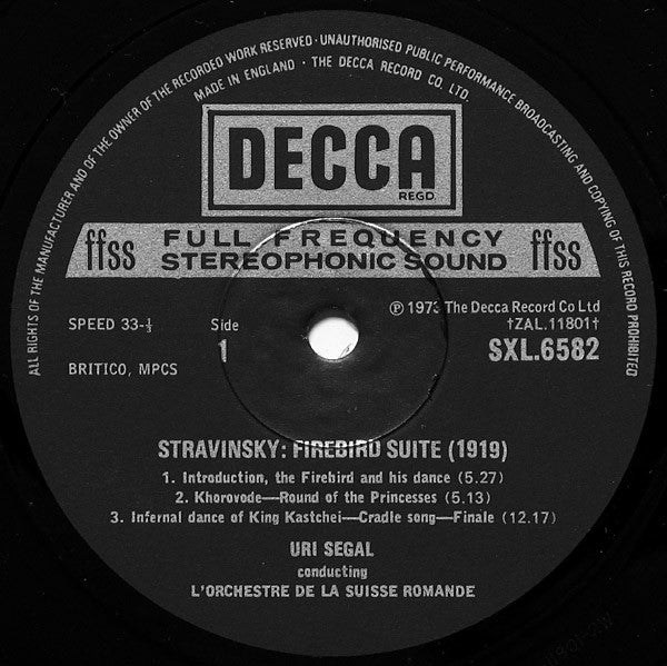 Stravinsky*, L'Orchestre De La Suisse Romande, Uri Segal : The Firebird / Symphony In C (LP)