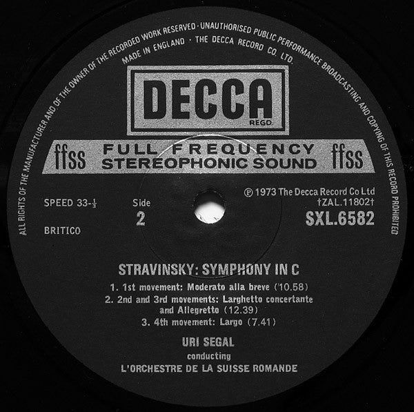 Stravinsky*, L'Orchestre De La Suisse Romande, Uri Segal : The Firebird / Symphony In C (LP)