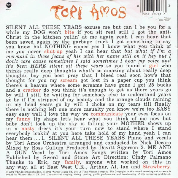 Tori Amos : Silent All These Years (7", Single)
