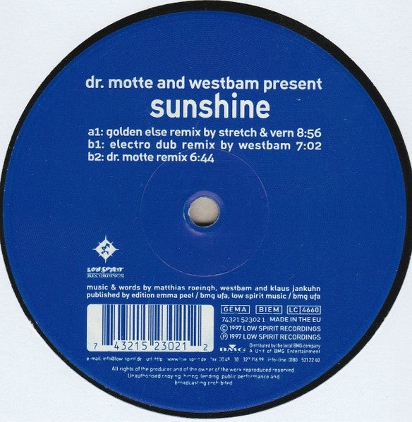 Dr. Motte And Westbam* : Sunshine (The Remixes) (12")