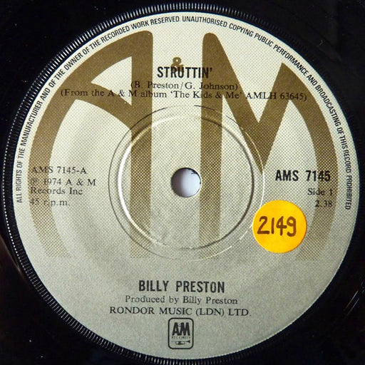 Billy Preston : Struttin' (7", Single, Sol)