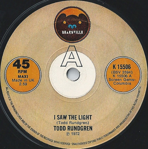 Todd Rundgren : I Saw The Light (7", Maxi, Sol)