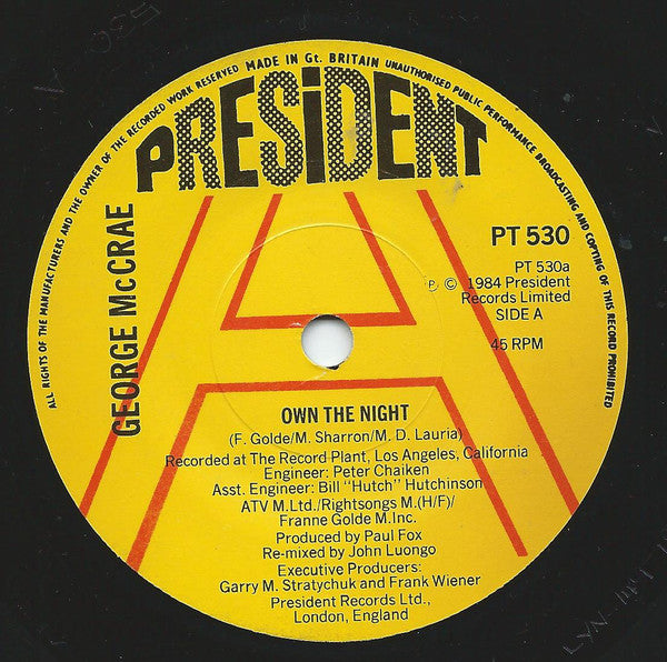 George McCrae : Own The Night (7", Single, Promo)