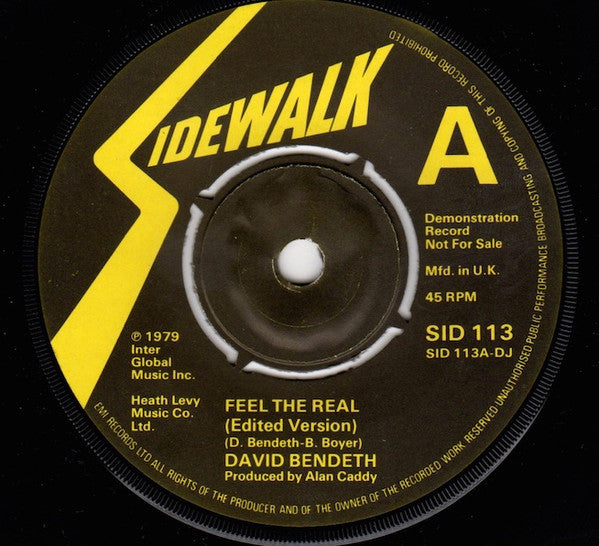 David Bendeth : Feel The Real (7", Single, Promo)