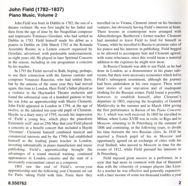 Field* - Benjamin Frith : Piano Music Volume 2 (Nocturnes And Sonatas) (CD, Album)