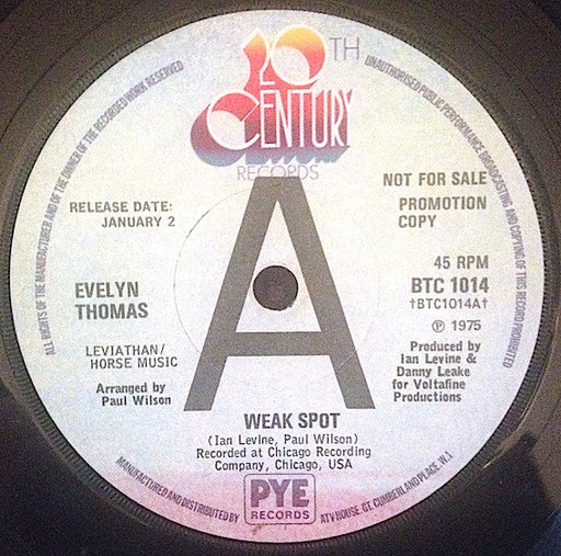 Evelyn Thomas : Weak Spot (7", Promo)