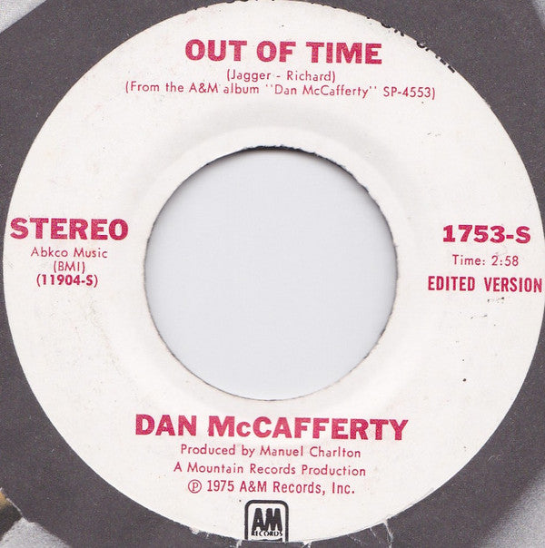 Dan McCafferty : Out Of Time (7", Single, Mono, Promo)