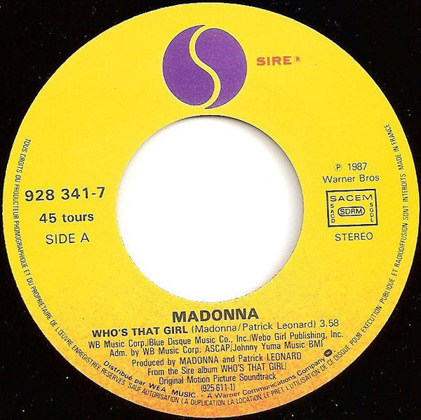 Madonna : Who's That Girl (7", Single)