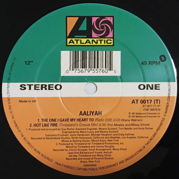 Aaliyah : The One I Gave My Heart To & Hot Like Fire (12")