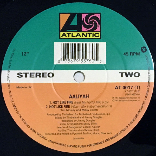 Aaliyah : The One I Gave My Heart To & Hot Like Fire (12")