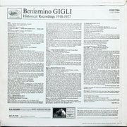Beniamino Gigli : Historical Recordings 1918-1927 (LP, Album, Comp, Mono)