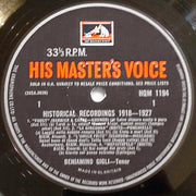 Beniamino Gigli : Historical Recordings 1918-1927 (LP, Album, Comp, Mono)