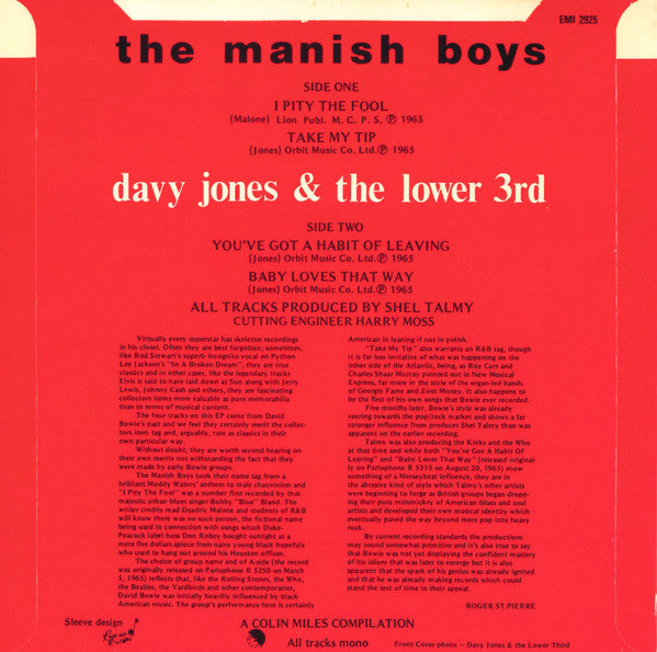 The Manish Boys / Davy Jones & The Lower 3rd* : I Pity The Fool / Take My Tip / You've Got A Habit Of Leaving / Baby Loves That Way (7", EP, Mono, Promo)