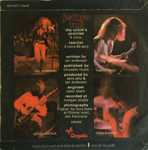 Jethro Tull : Witch's Promise / Teacher (7", Single)
