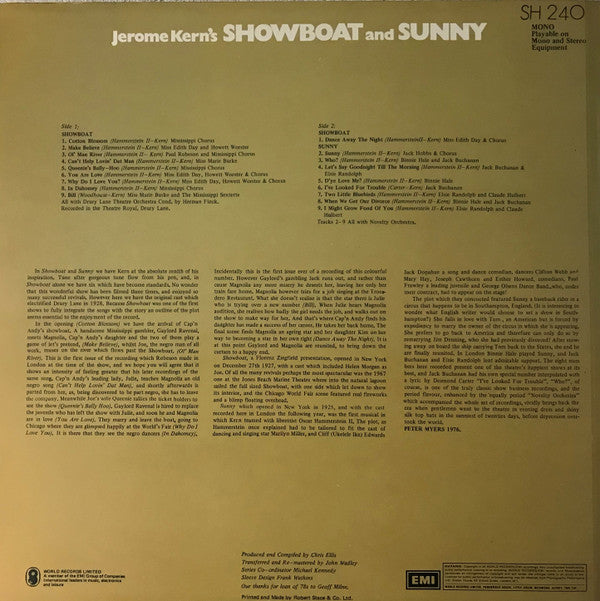 Jerome Kern : Jerome Kern's Showboat And Sunny (LP, Comp, Mono)