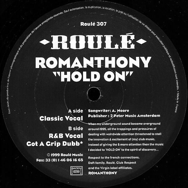 Romanthony : Hold On (12")