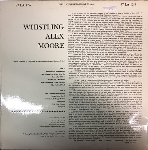 Whistling Alexander Moore* : Blues Piano Vocal And Whistling (LP, Album, Mono, Ltd)