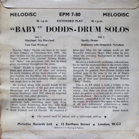 Baby Dodds : Drum Solos (7", EP, pus)