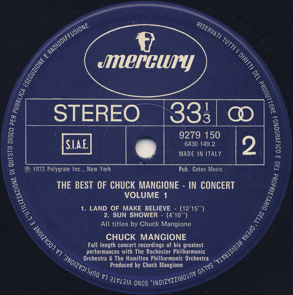 Chuck Mangione : The Best Of Chuck Mangione (In Concert - Volume 1) (LP, Comp)