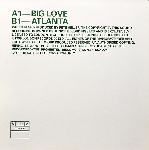 Pete Heller's Big Love : Big Love (12", Promo)