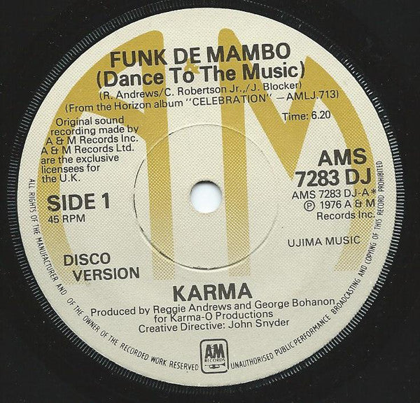 Karma (9) : Funk De Mambo (Dance To The Music) (7", Single, Promo, Sol)