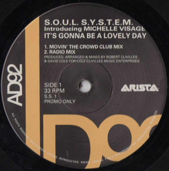 S.O.U.L. S.Y.S.T.E.M.* Introducing Michelle Visage : It's Gonna Be A Lovely Day (2x12", Promo)