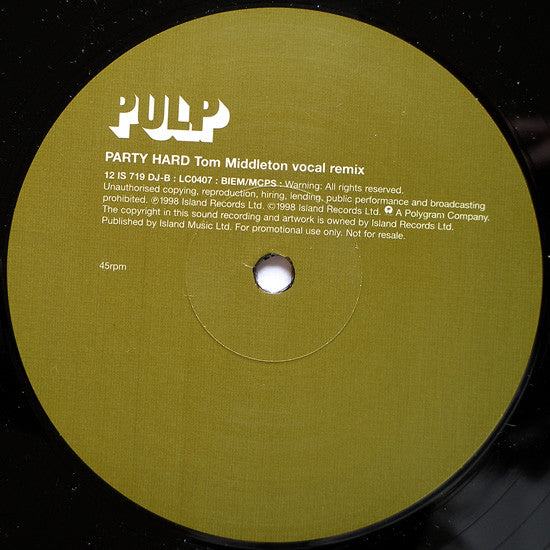 Pulp : Party Hard (12", Promo)