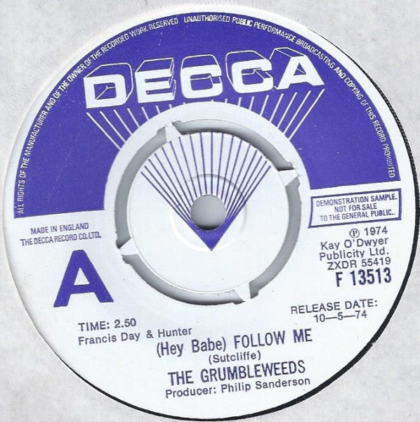 The Grumbleweeds : (Hey Babe) Follow Me (7", Single, Promo)