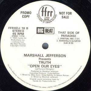 Marshall Jefferson Presents Truth (2) : Open Our Eyes (12", Promo)