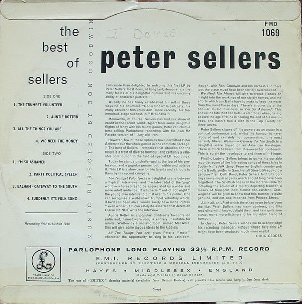 Peter Sellers : The Best Of Sellers (10", Album, Mono)