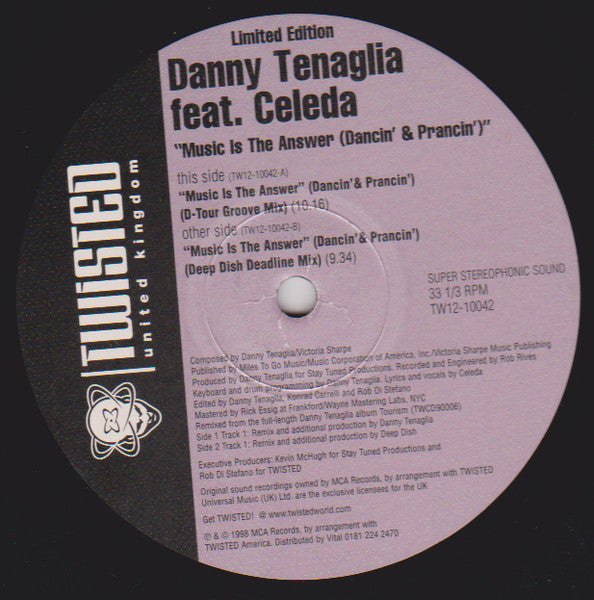 Danny Tenaglia + Celeda : Music Is The Answer (Dancin' And Prancin') Remixes (12", Ltd)