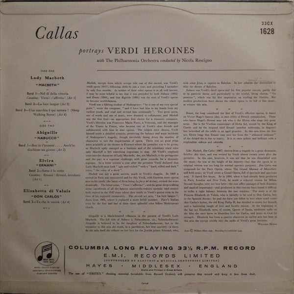 Callas* : Portrays Verdi Heroines (LP, Mono)