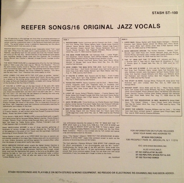 Various : Reefer Songs: 16 Original Jazz Classics (LP, Comp)