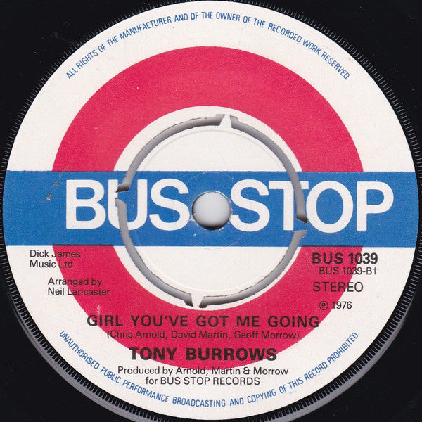Tony Burrows : Oh My Jo / Girl You've Got Me Going (7", Promo)