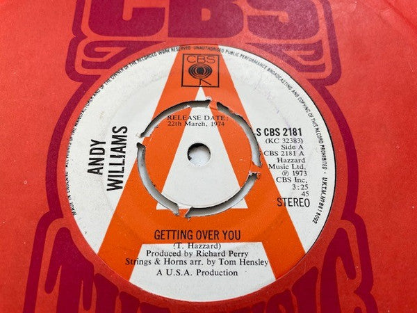 Andy Williams : Getting Over You (7", Single, Promo)