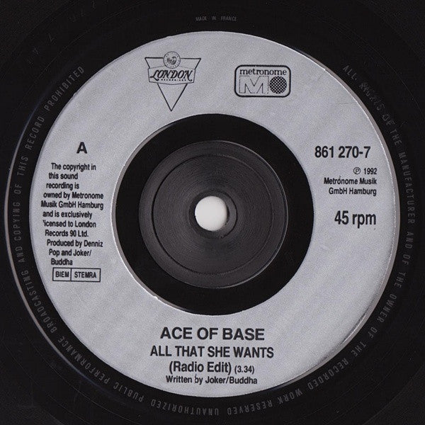 Ace Of Base : All That She Wants (Radio Edit) (7", Single, Sil)