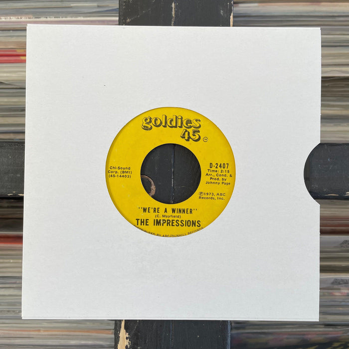 The Impressions - Keep On Pushing / We're A Winner - 7" Vinyl. This is a product listing from Released Records Leeds, specialists in new, rare & preloved vinyl records.