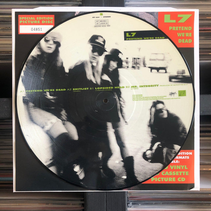 L7 - Pretend We're Dead - 12" Vinyl - Picture Disc - 2nd Hand. This is a product listing from Released Records Leeds, specialists in new, rare & preloved vinyl records.