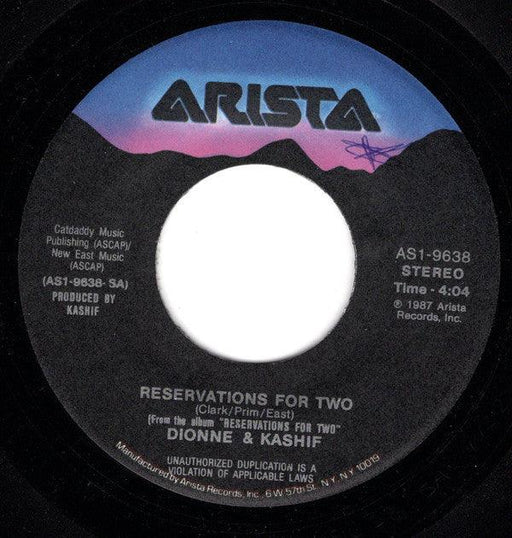 Dionne & Kashif - Reservations For Two - 7" Vinyl. This is a product listing from Released Records Leeds, specialists in new, rare & preloved vinyl records.