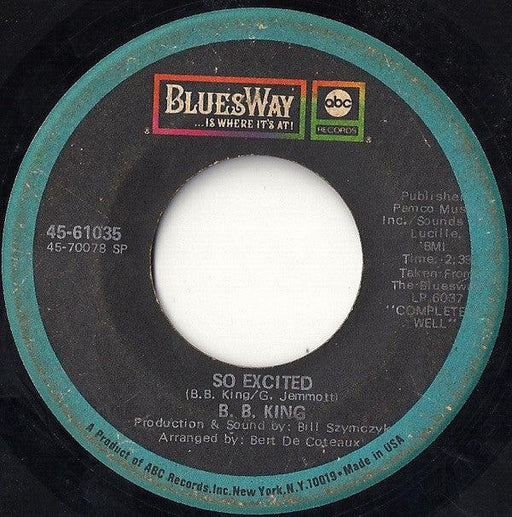 B.B. King - So Excited - 7" Vinyl. This is a product listing from Released Records Leeds, specialists in new, rare & preloved vinyl records.